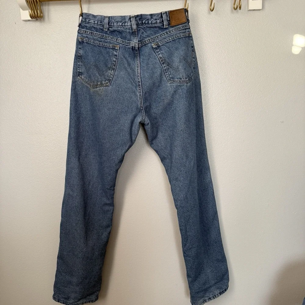 Wrangler Y2K Red Fleece Lined Jeans Mens 36x34 Blue Rugged Wear‎ Relaxed Fit - Picture 8 of 12